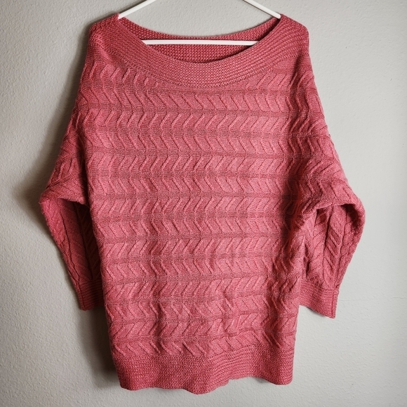 Soho NY&C Rose Pink Boatneck Cable Knit Lightweight Sweater-Size L - Picture 1 of 7